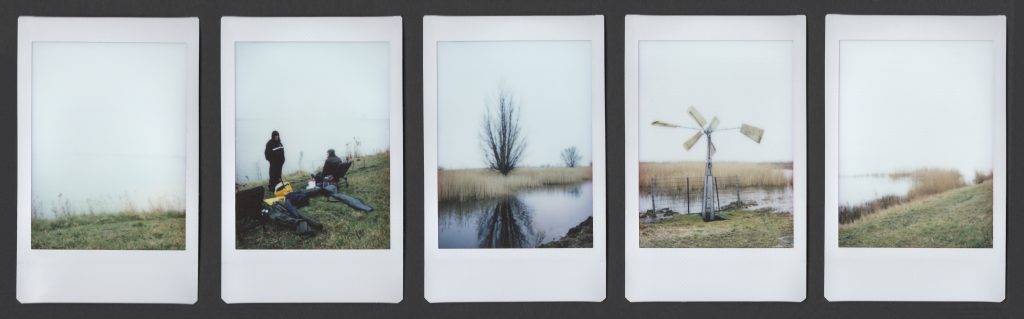 5 instax polaroids with landscapes in mist