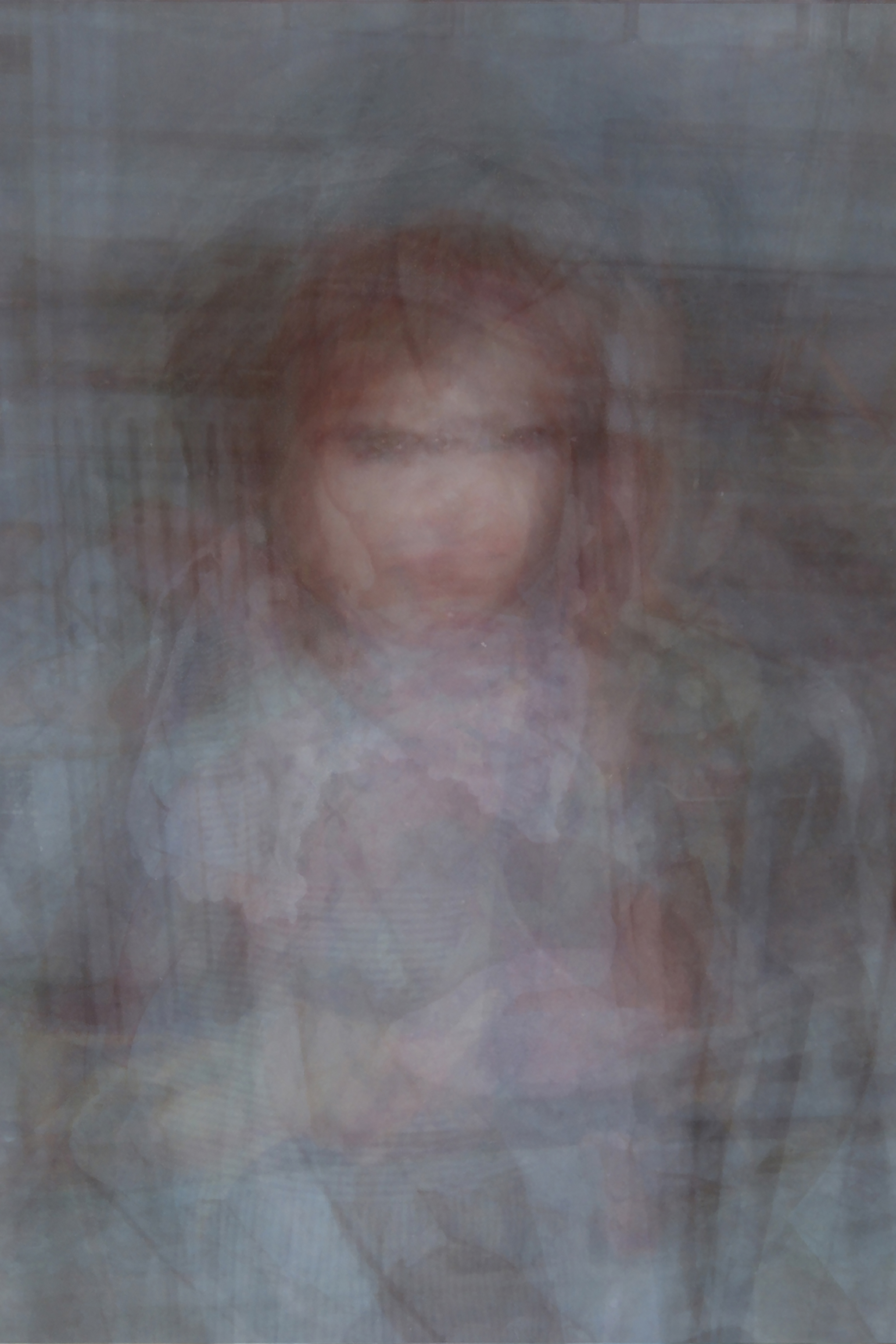 Abstract layered image of a child, almost resembling a porcelain doll.